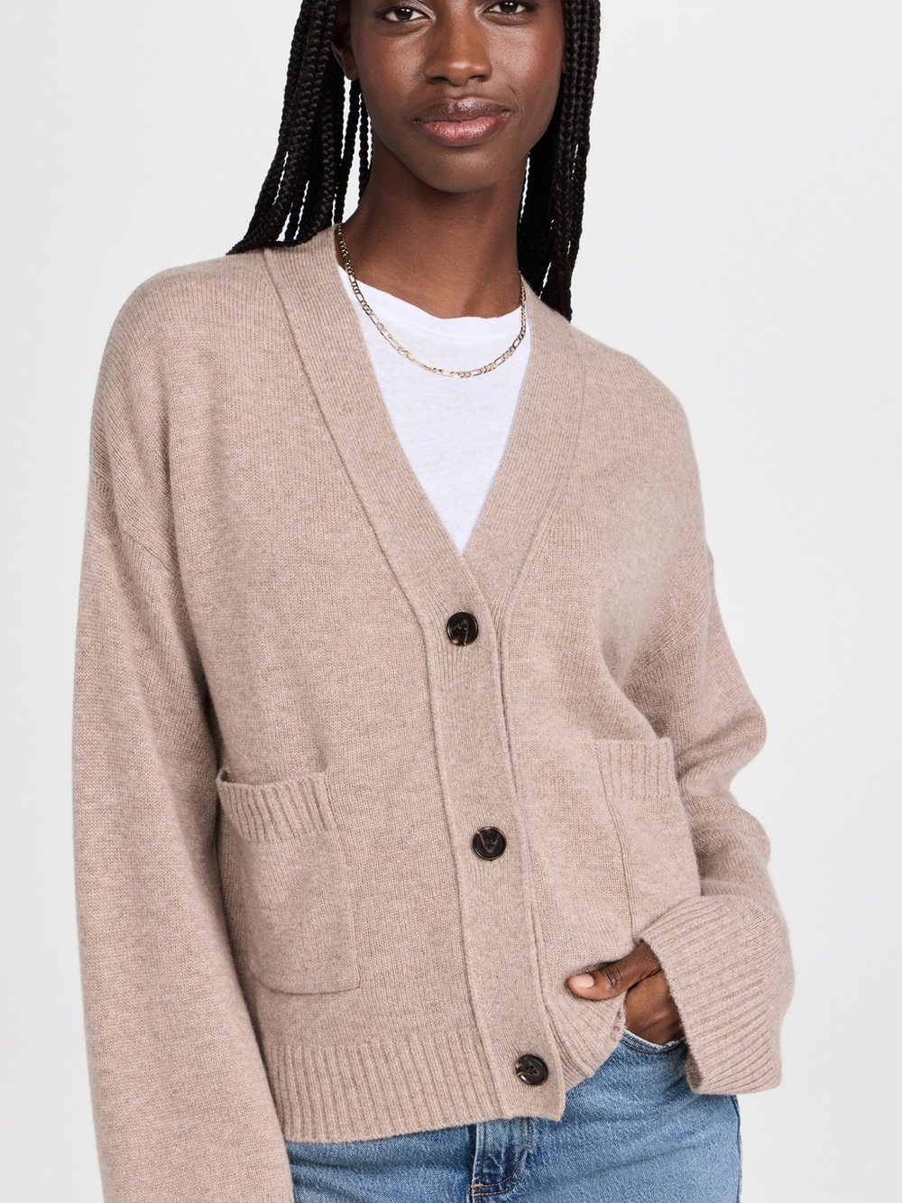 Rails Relaxed Button-Front Cardigan in Taupe
